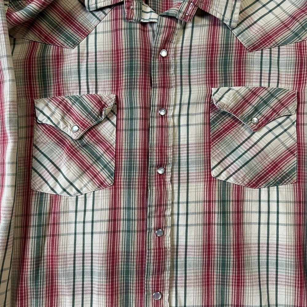 Vintage 80s Plaid Pearl Snap Shirt Size XL - Picture 4 of 6